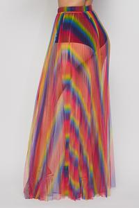 VOTIQUE RAINBOW PLEATED SHEER SKIRT WITH ELASTIC WAIST BAND-BLUE MULTI