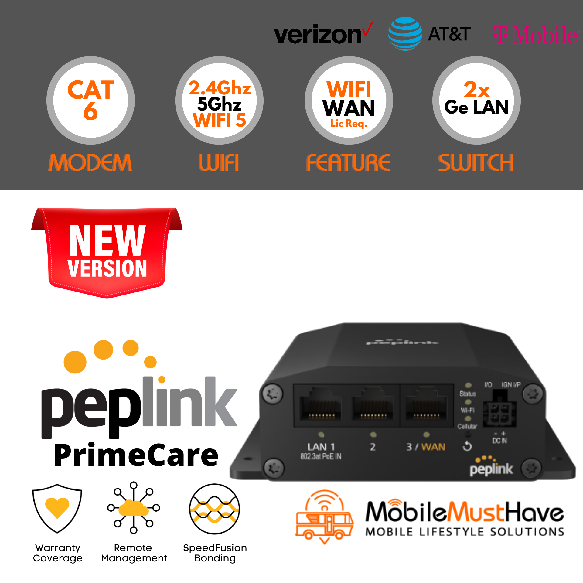 Peplink MAX BR1 MINI LTEA Mobile Router Primecare Edition (HW3) (Certified Pre-Owned)