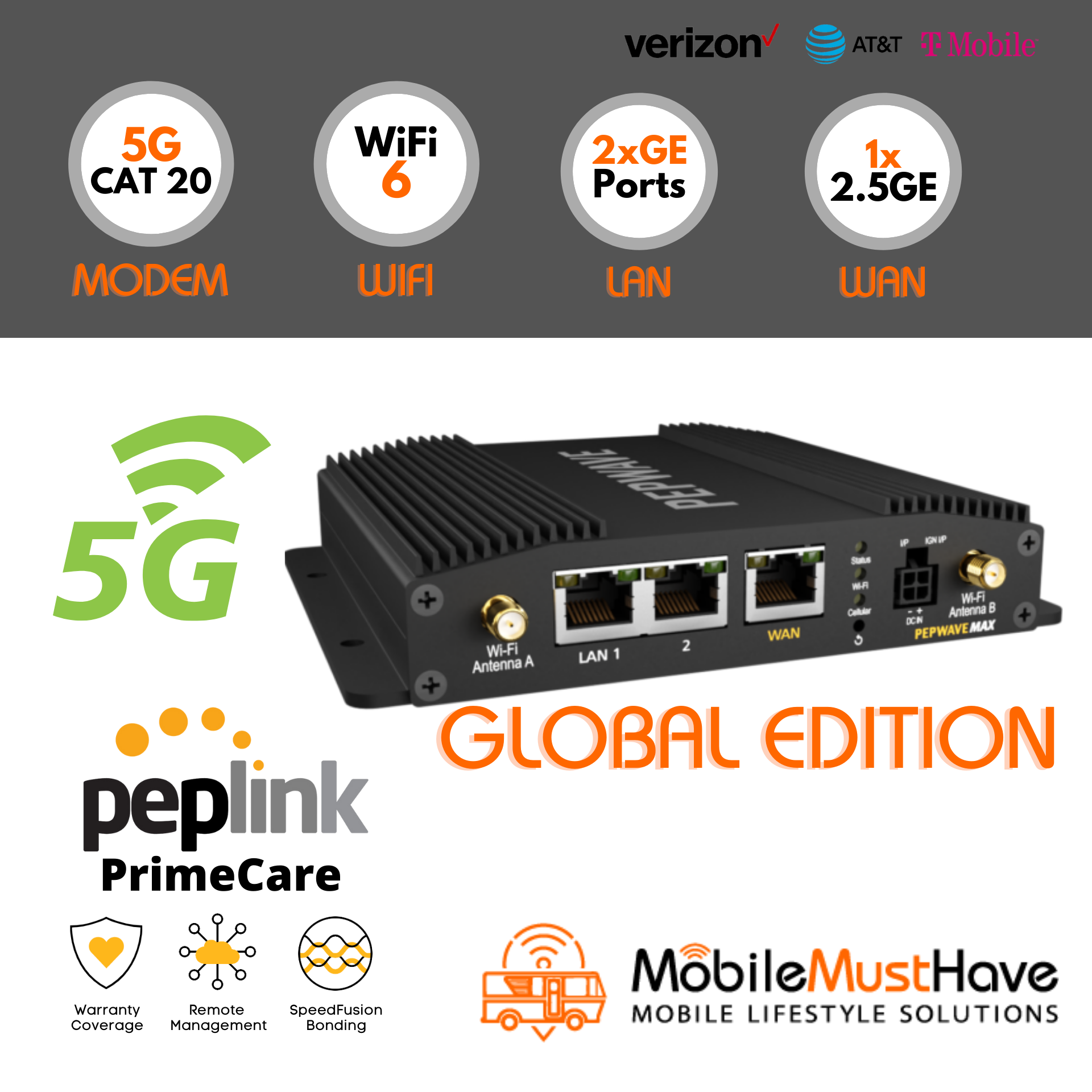 Peplink MAX BR1 Pro 5G Mobile Router (Global)