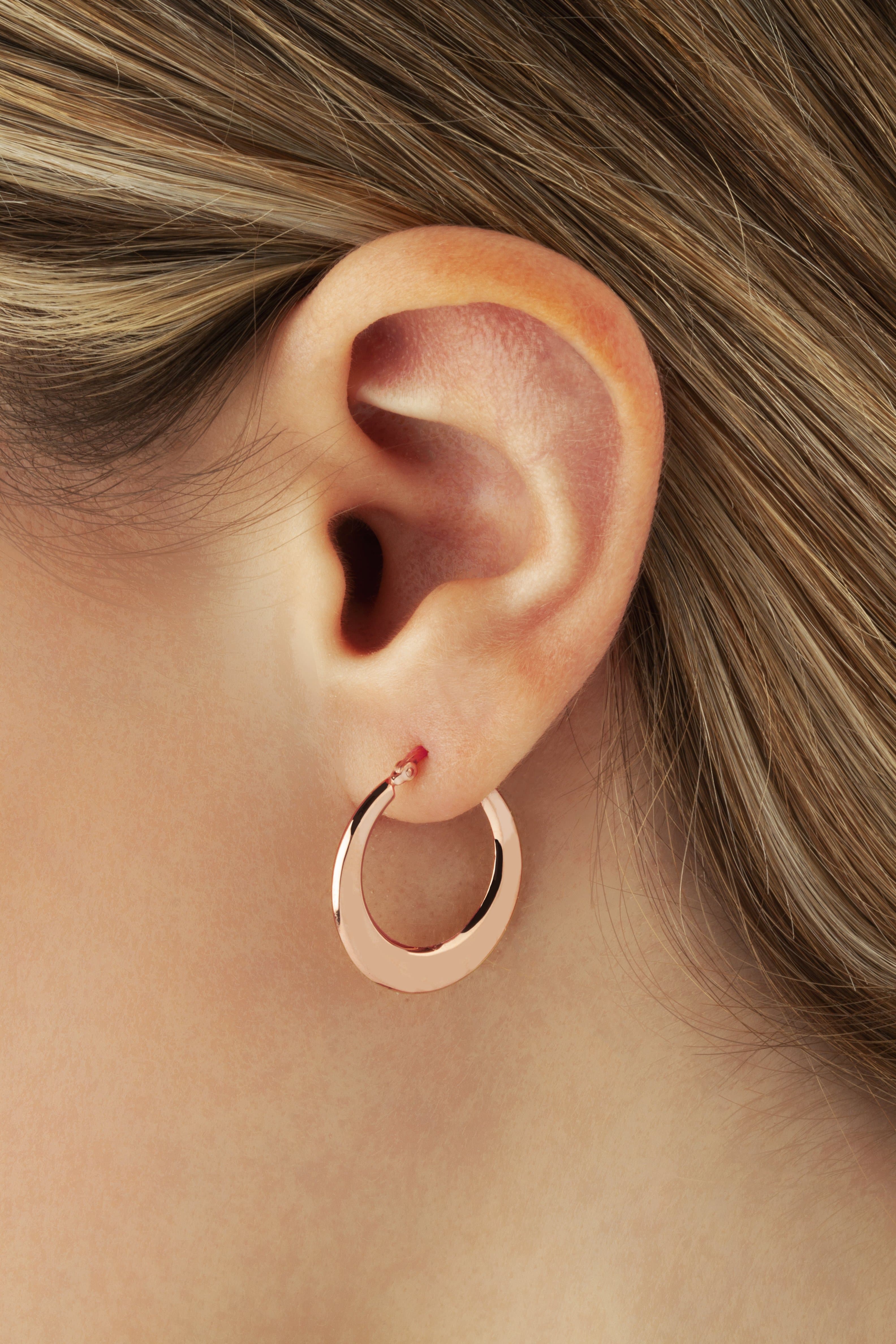 14K Rose Gold Pl Flat Hoop S/D Earrings