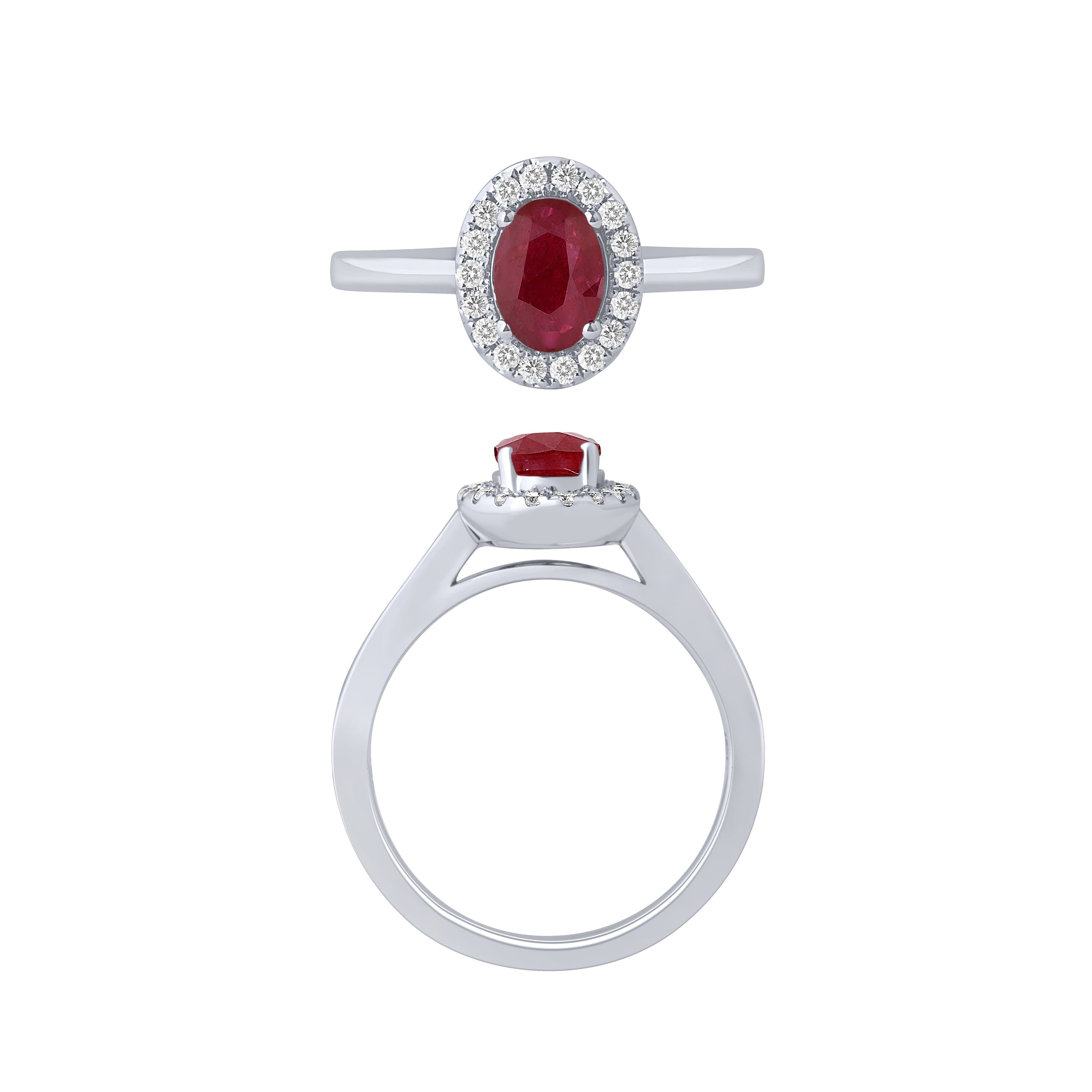 14K White Gold Ruby And Diamond Halo Ring