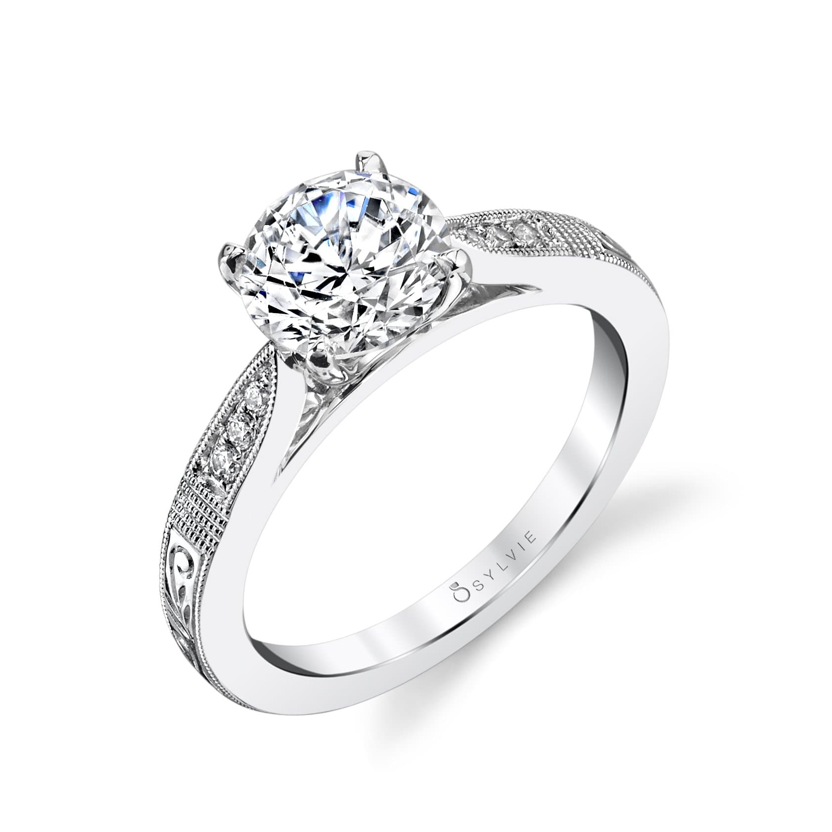 Sylvie Collection 14K White Gold Round Engagement Ring Setting