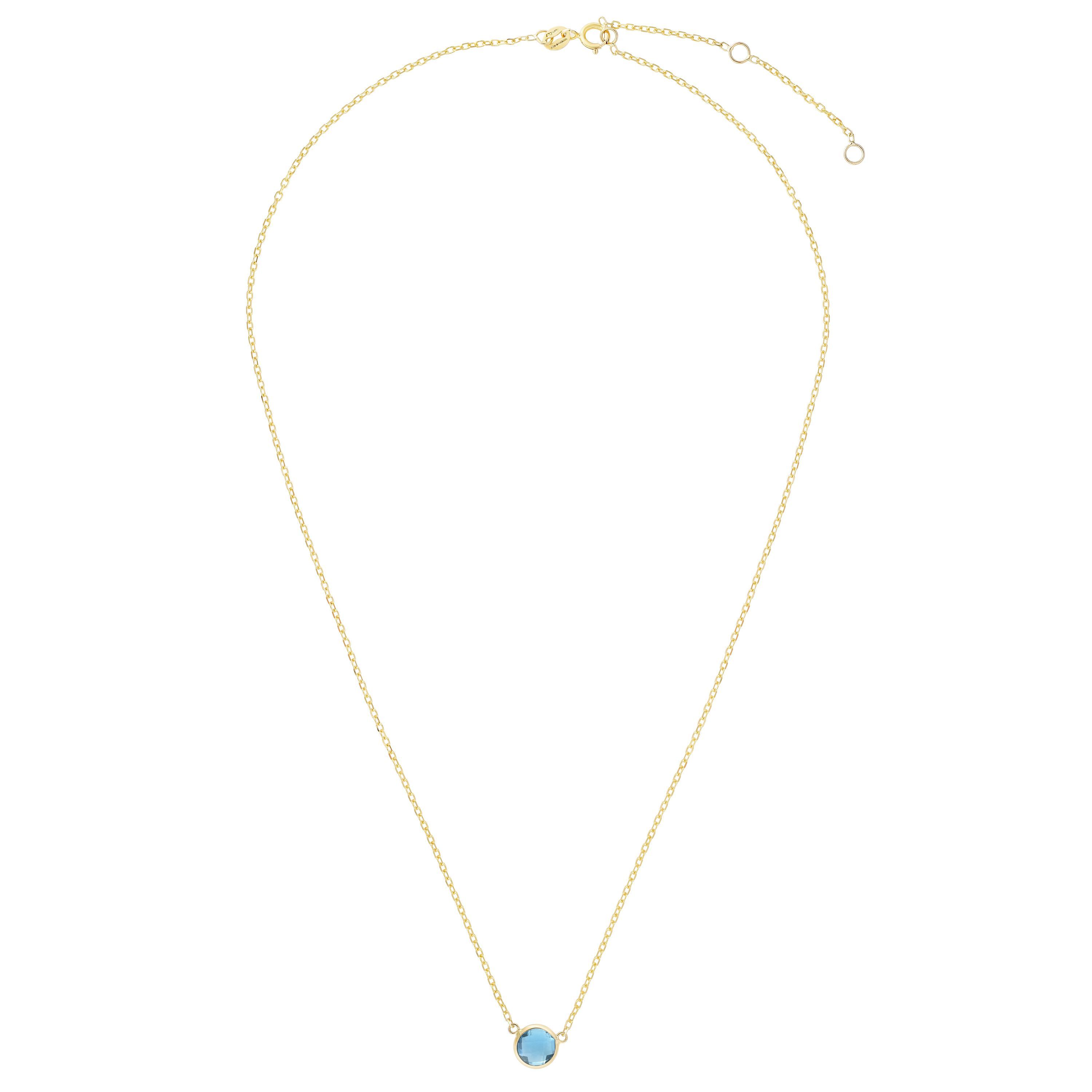 14kt Gold 17 inches Yellow Finish Extendable Colored Stone Necklace with Spring Ring Clasp with 0.9000ct 6mm Round Blue Topaz