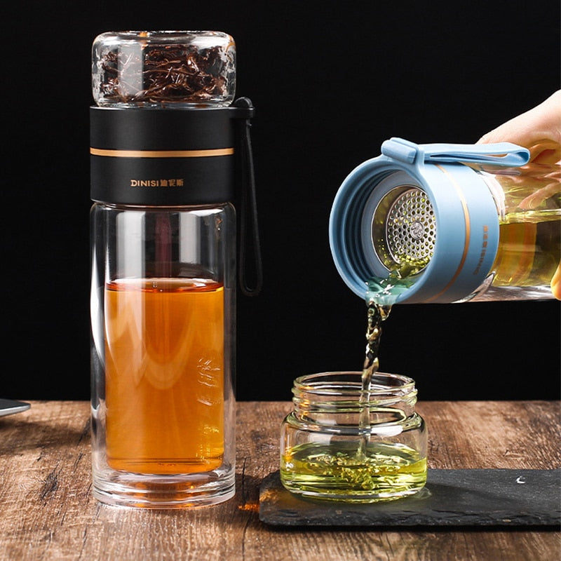 Double-Layer Glass Water Bottles Tea Infuser Bottle Tea Separation Mug