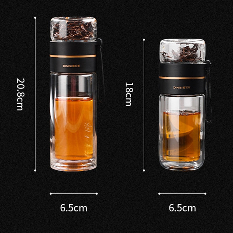 Double-Layer Glass Water Bottles Tea Infuser Bottle Tea Separation Mug