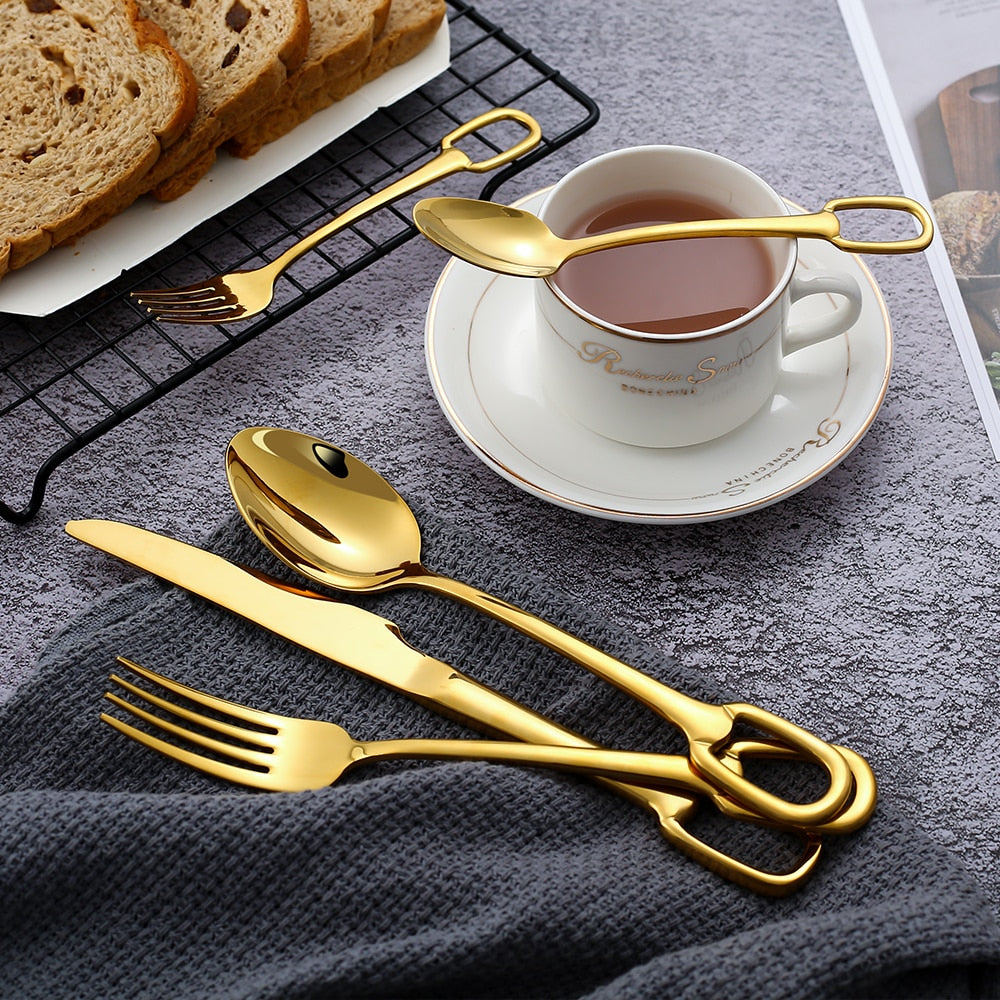 5Pcs Tableware Set Stainless Steel Cutlery Set Elegant Dinnerware Set