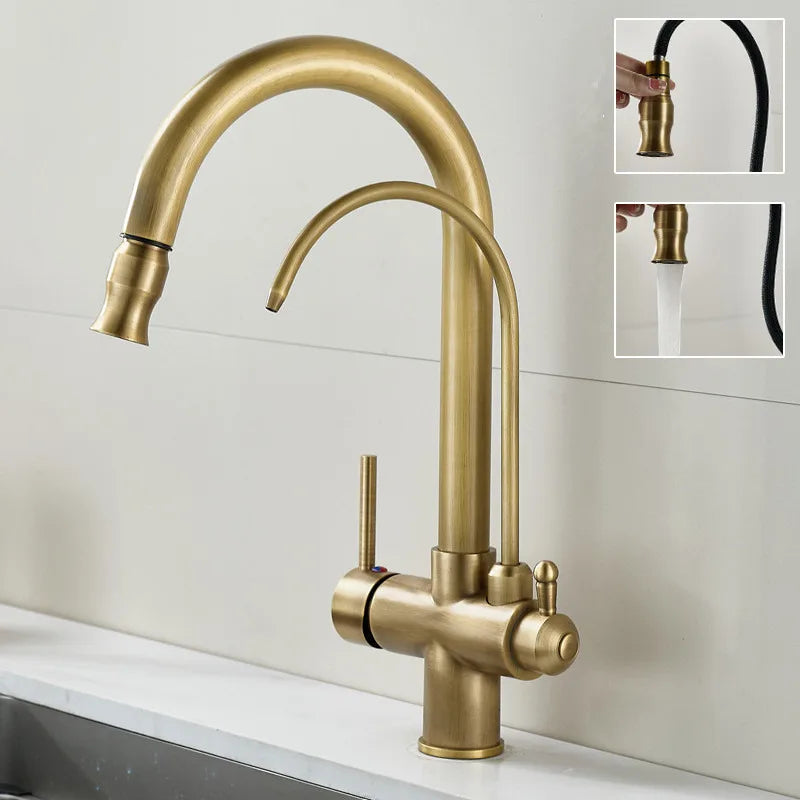 Pull Out Kitchen Faucet Solid Brass Crane Kitchen Deck Mounted Tap