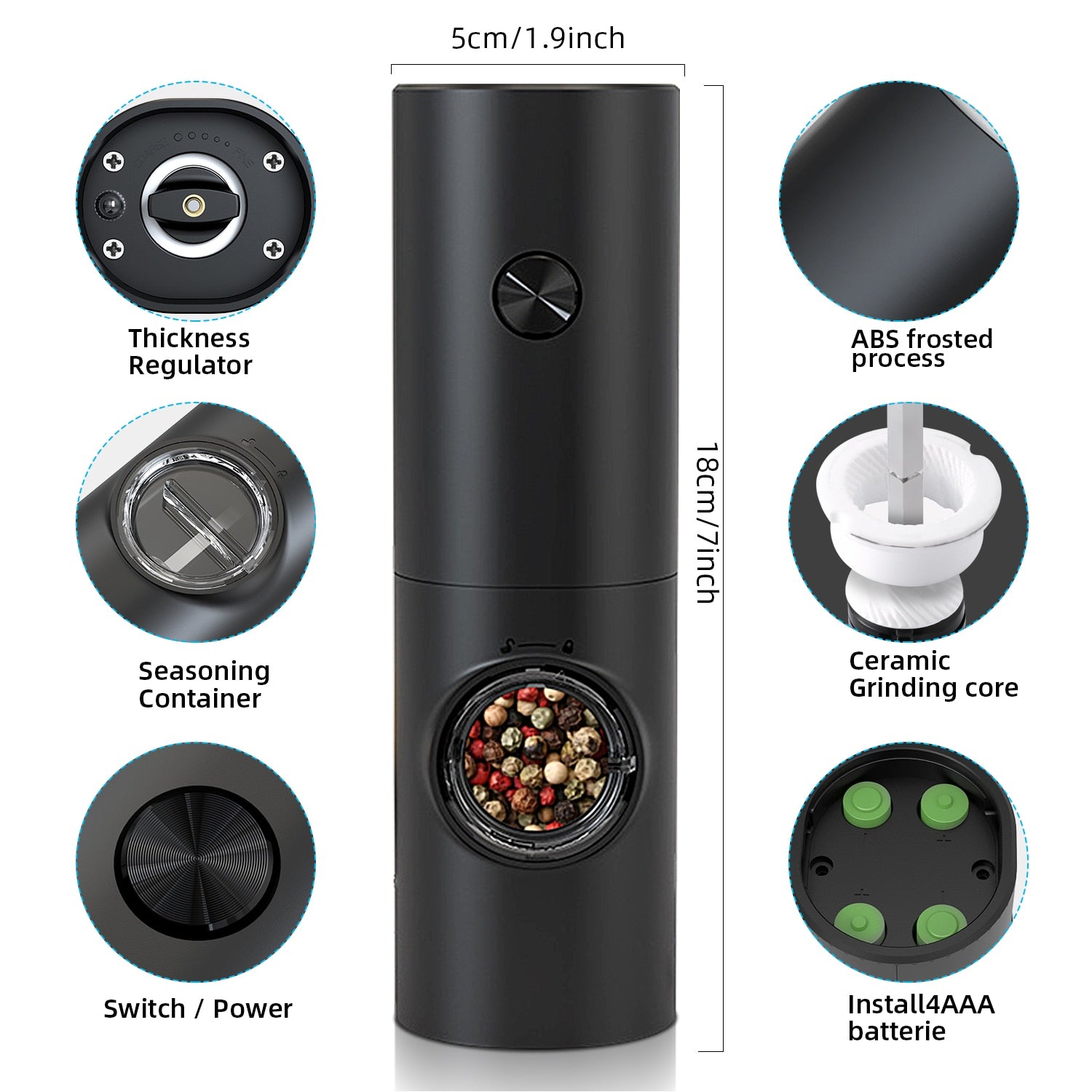 Electric Automatic Mill Pepper And Salt Grinder With LED Light