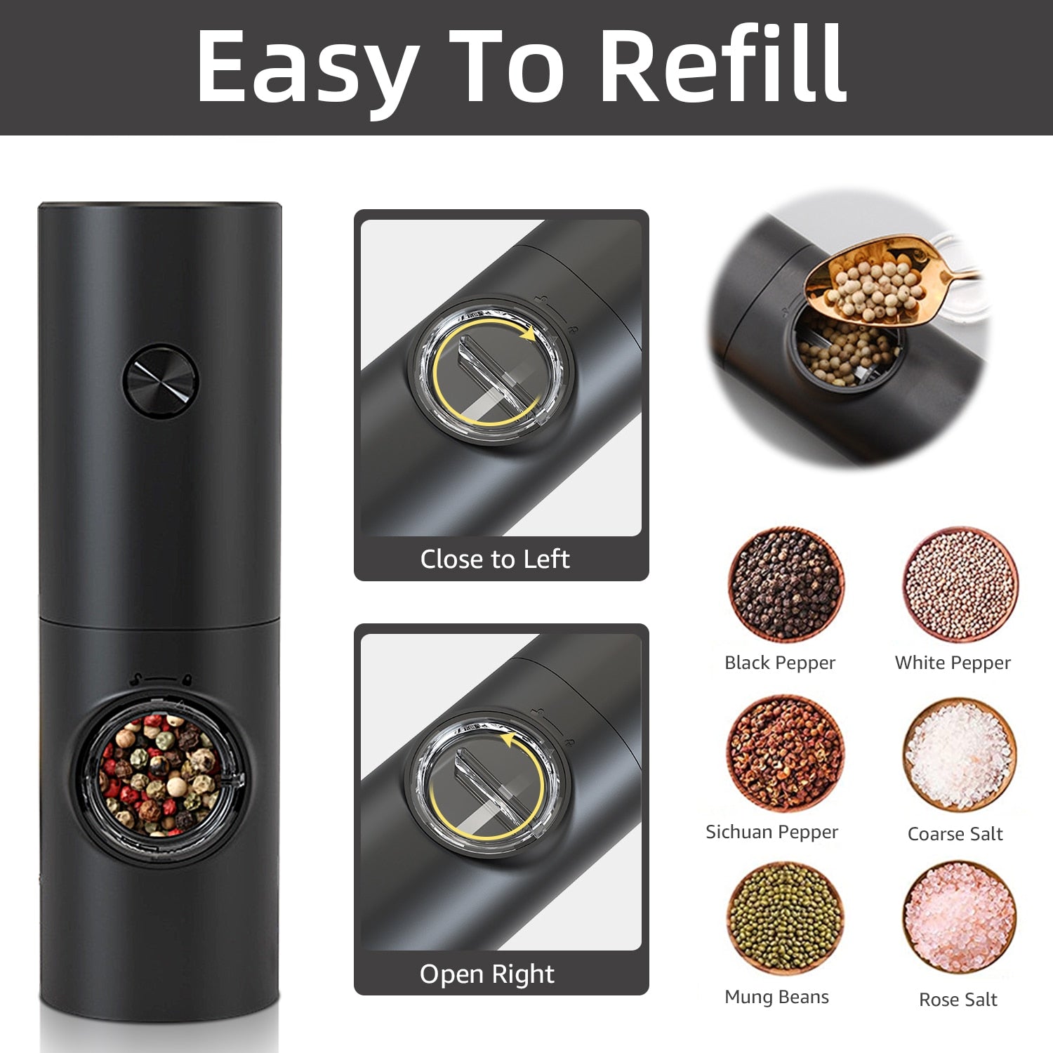 Electric Automatic Mill Pepper And Salt Grinder With LED Light