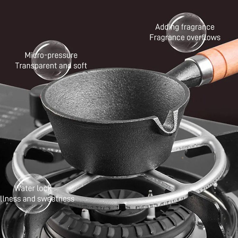 Cast Iron Nonstick Frying Flat Bottom Omelette Pan with Wooden Handle