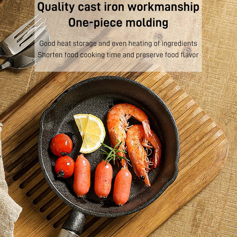 Cast Iron Nonstick Frying Flat Bottom Omelette Pan with Wooden Handle