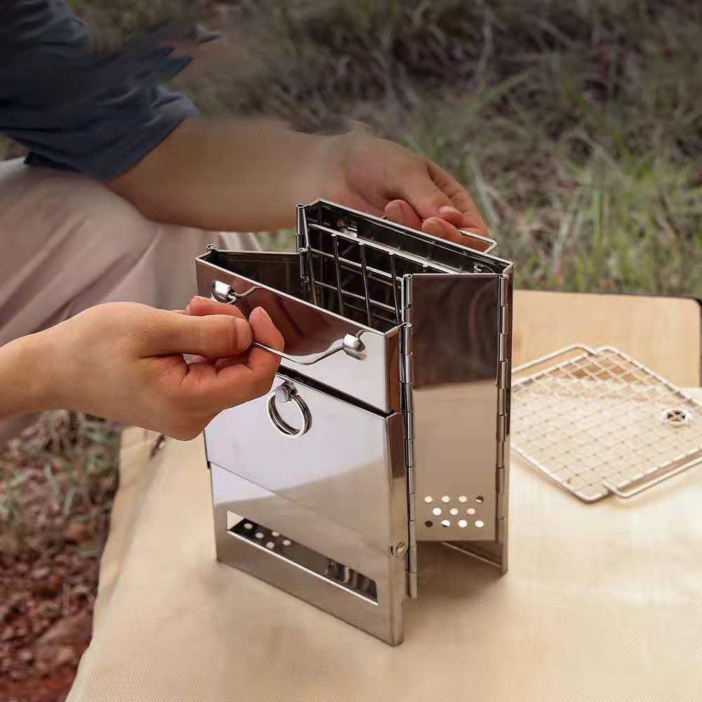Stainless Steel Mini Outdoor Firewood Stove Portable Camping Grill