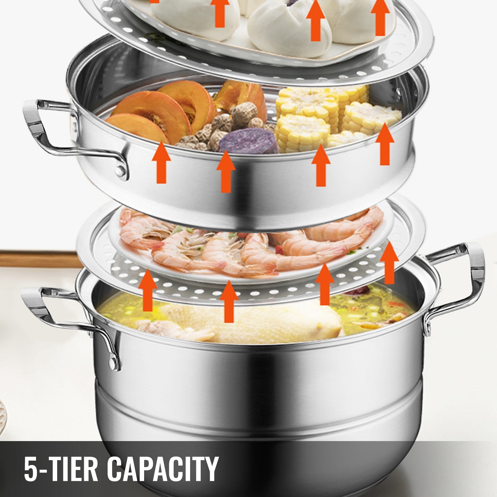 5 Layer Food Steamer Commercial Stock Pot for Steaming Dumplings