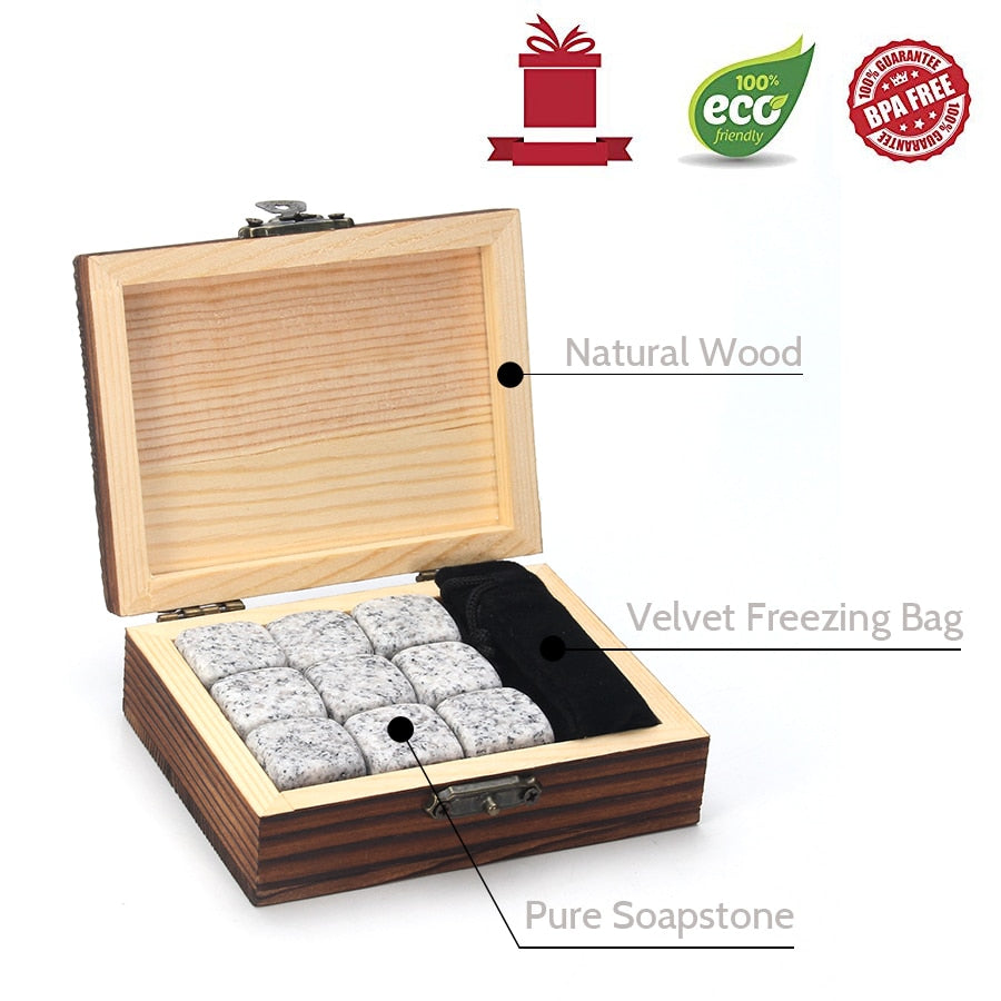 Reusable Cooling Ice Cubes Whiskey Stones Set Granite Whiskey Rocks