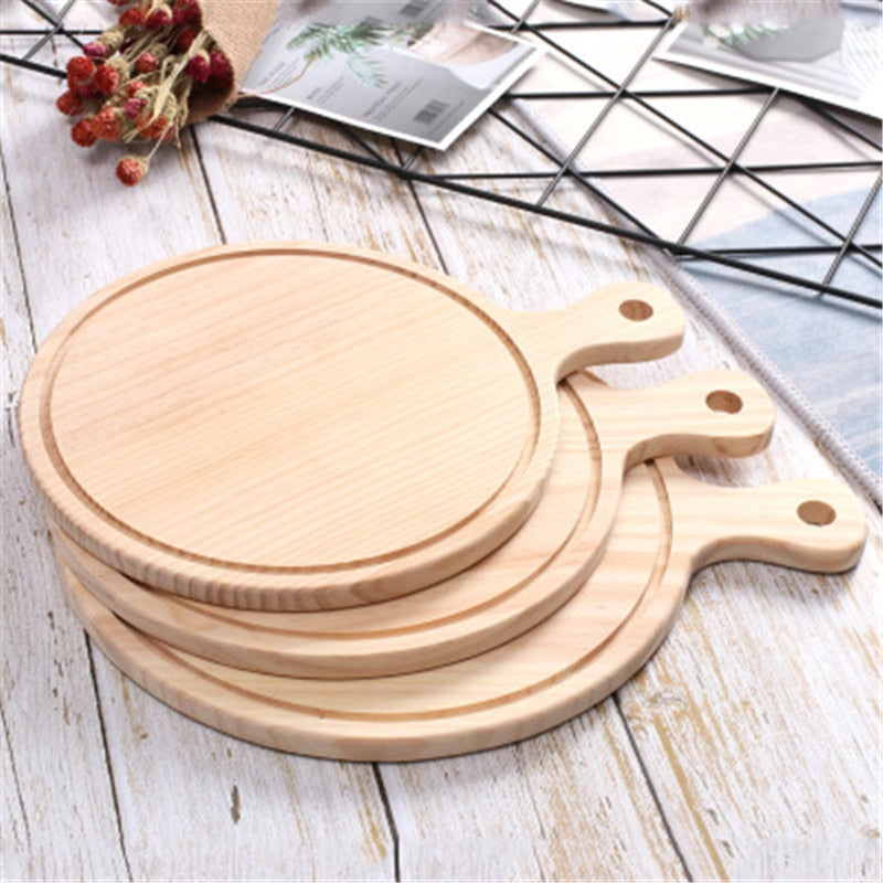 Wooden Pizza board Round with Hand Pizza Baking Tray Pizza Board