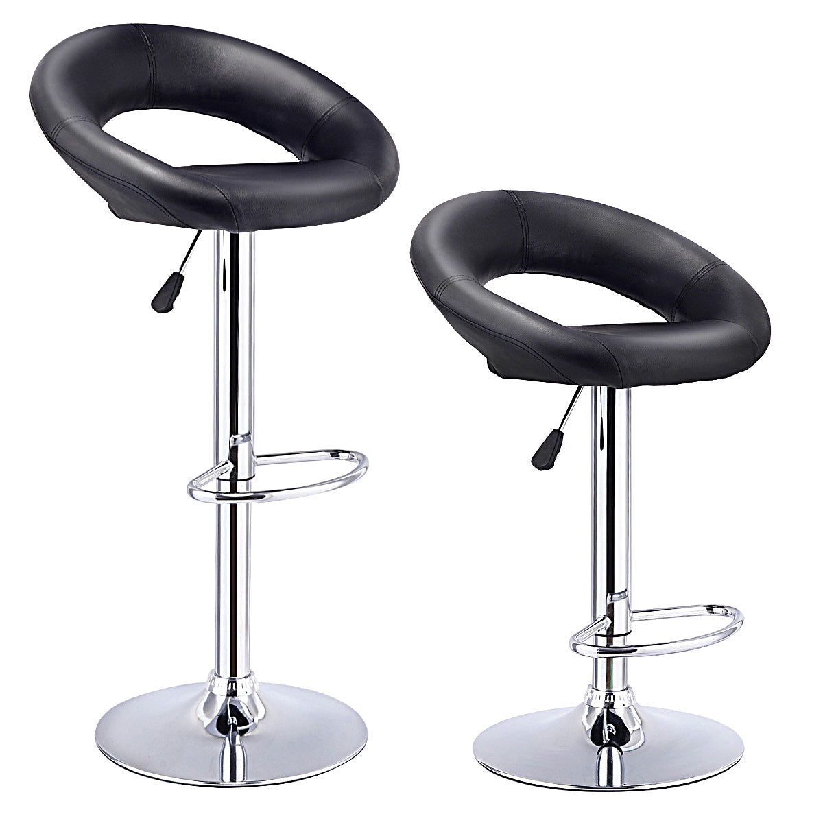 Set Of 2 Bar Stools Adjustable PU Leather Swivel Pub Chairs Black