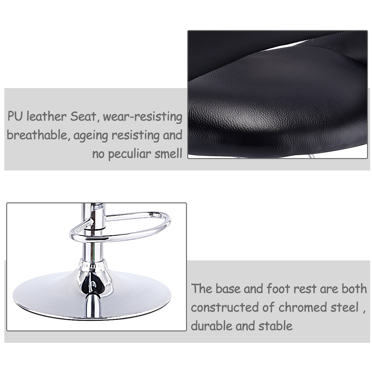 Set Of 2 Bar Stools Adjustable PU Leather Swivel Pub Chairs Black