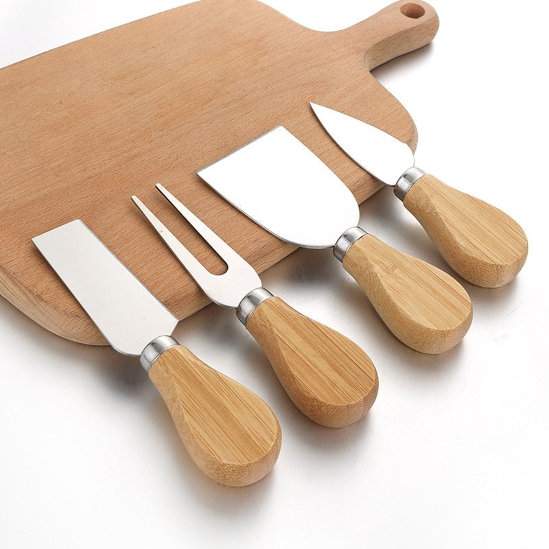 4pcs/set Cheese Knives Oak Handle Cheese Cutter Cheese Board Tools