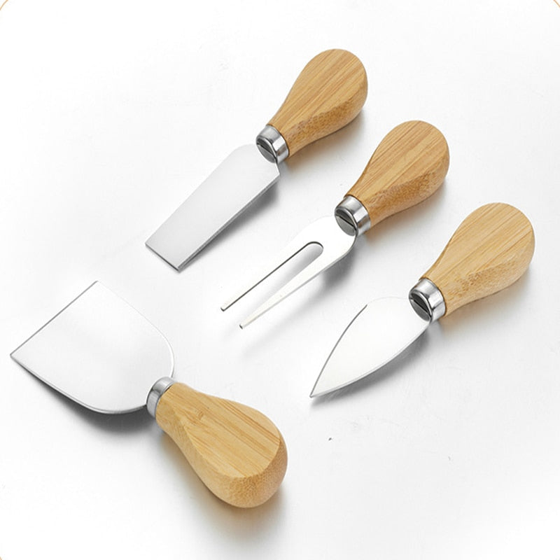 4pcs/set Cheese Knives Oak Handle Cheese Cutter Cheese Board Tools