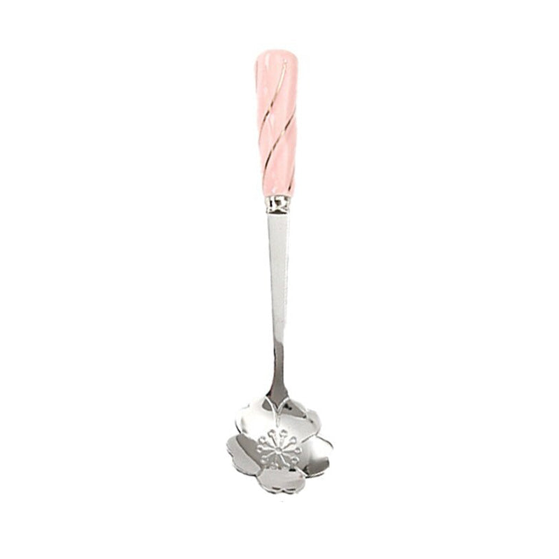 Mixing Spoon With Ceramic Handle Flower Shape Dessert Spoon Tableware