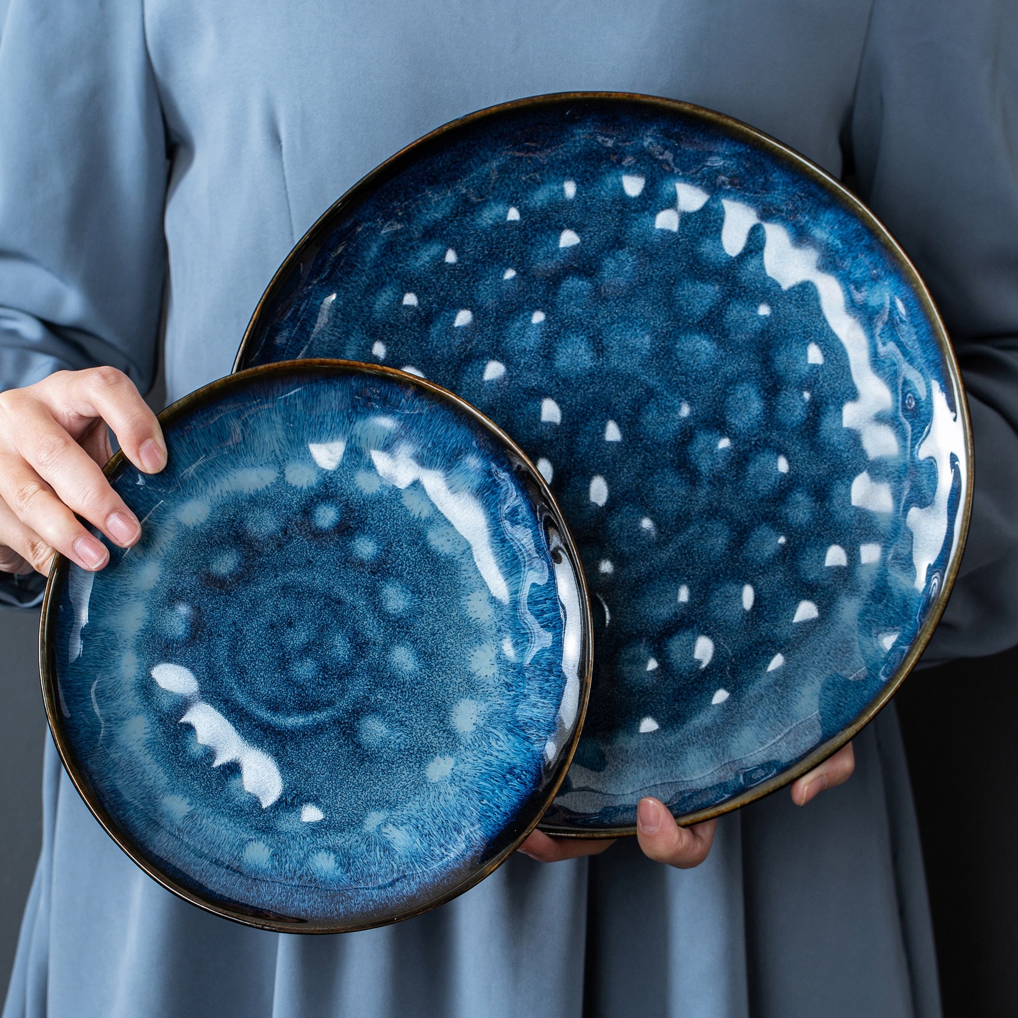 Starry Dinner Set Vintage Look Ceramic Blue Stoneware Tableware Set