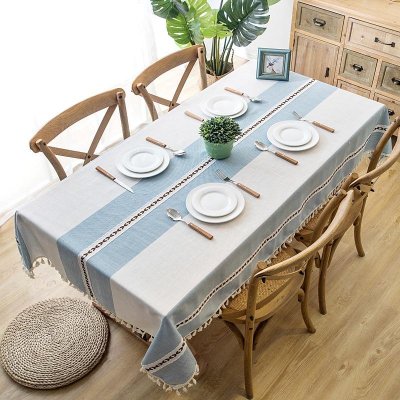 Plaid Decorative Linen Tablecloth With Tassel