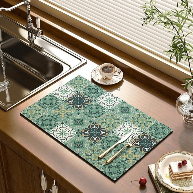 Kitchen Drain Pad Absorbent Drying Mat Countertop Protector Placemat