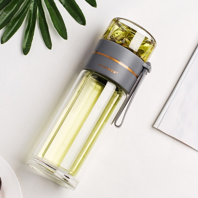 Double-Layer Glass Water Bottles Tea Infuser Bottle Tea Separation Mug