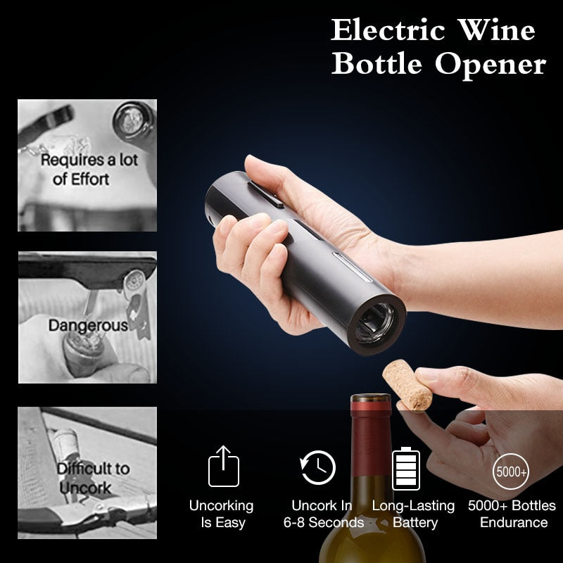 Automatic Wine Bottle Opener with Foil Cutter and USB Charging Tool