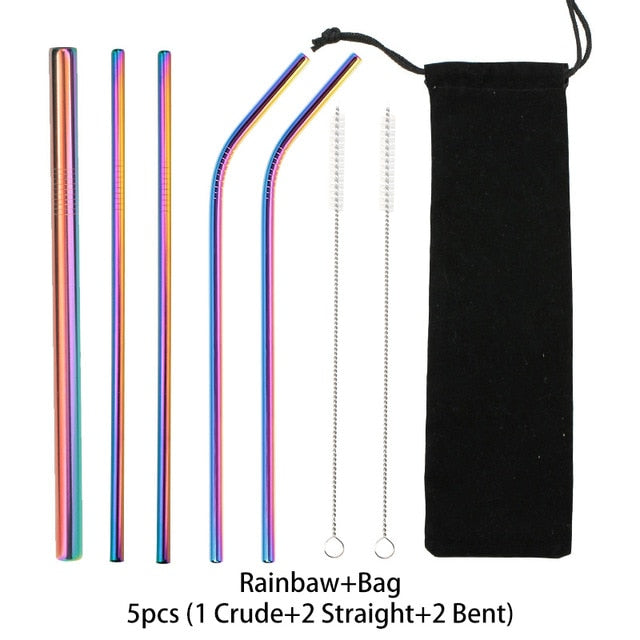 Reusable Stainless Steel Straws Straight Bent Drinking Straw With Case