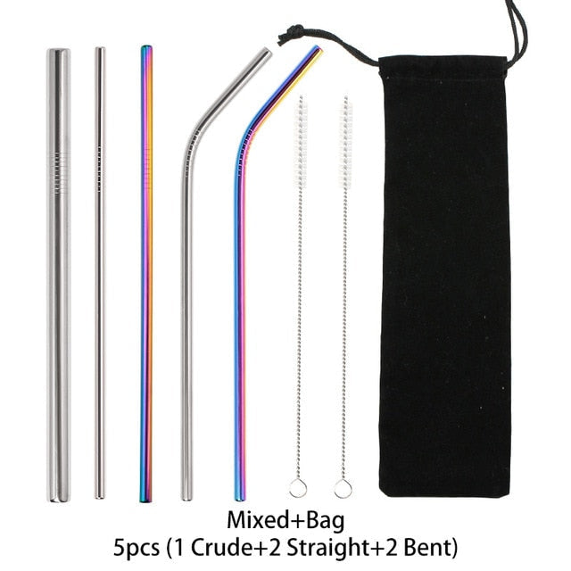 Reusable Stainless Steel Straws Straight Bent Drinking Straw With Case