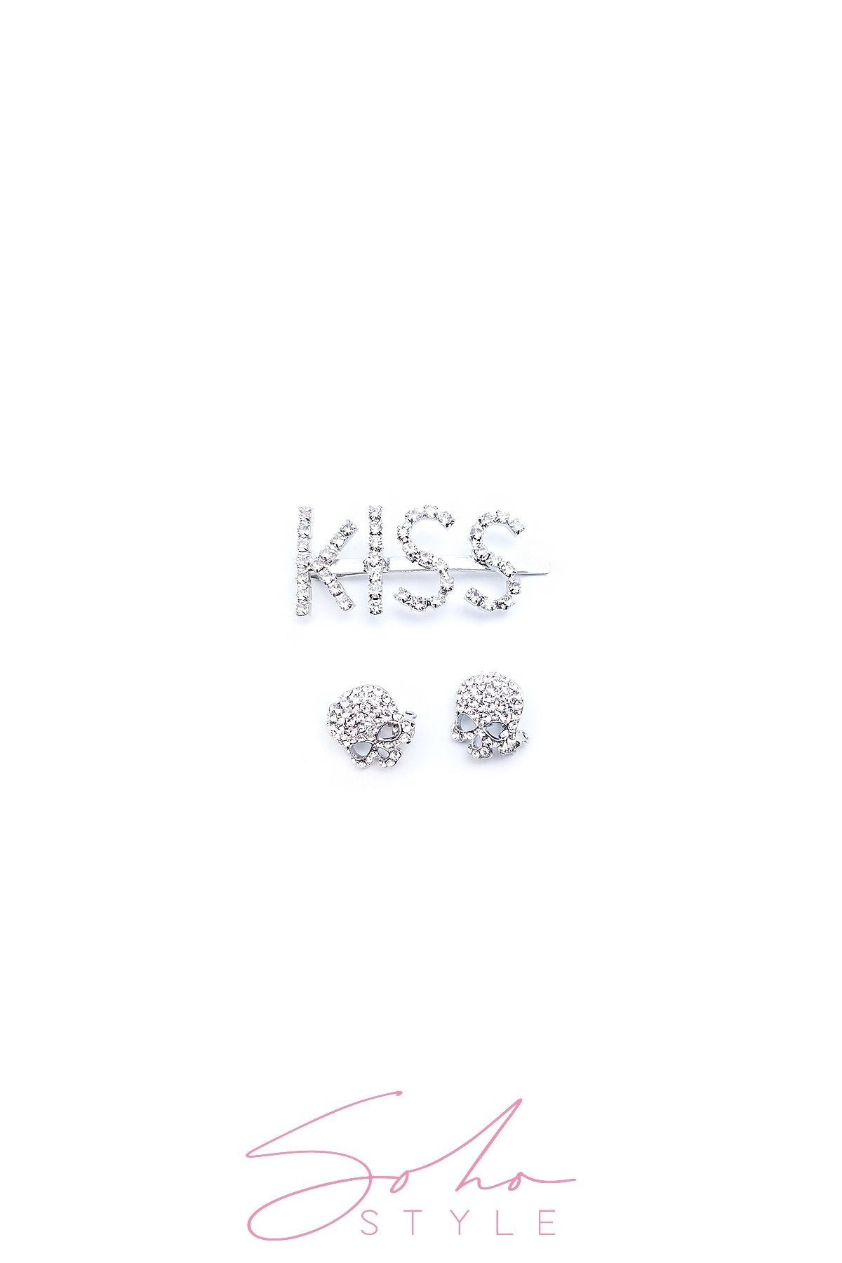 3PCS Kiss pin and Skull barrettes set