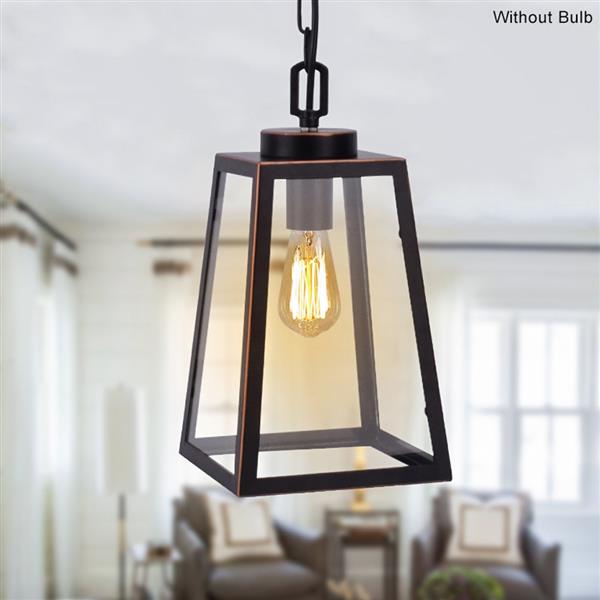 American Wrought Iron Glass Chandelier E26 Interface Black Painted Pendant Lighting