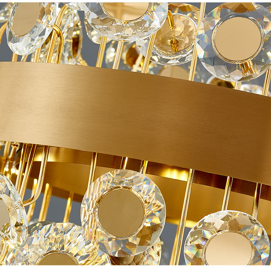 Modern Chandelier Crystal Plate With Gold Metal LED Lights-Longree