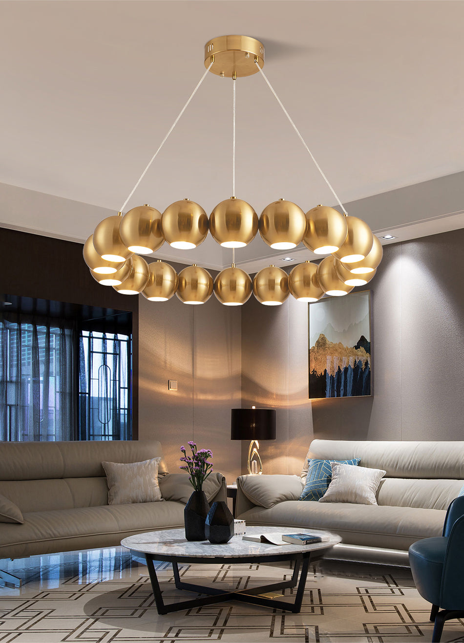 Modern Chandelier LED Golden Lanterns Metal Acrylic Pendant Lighting