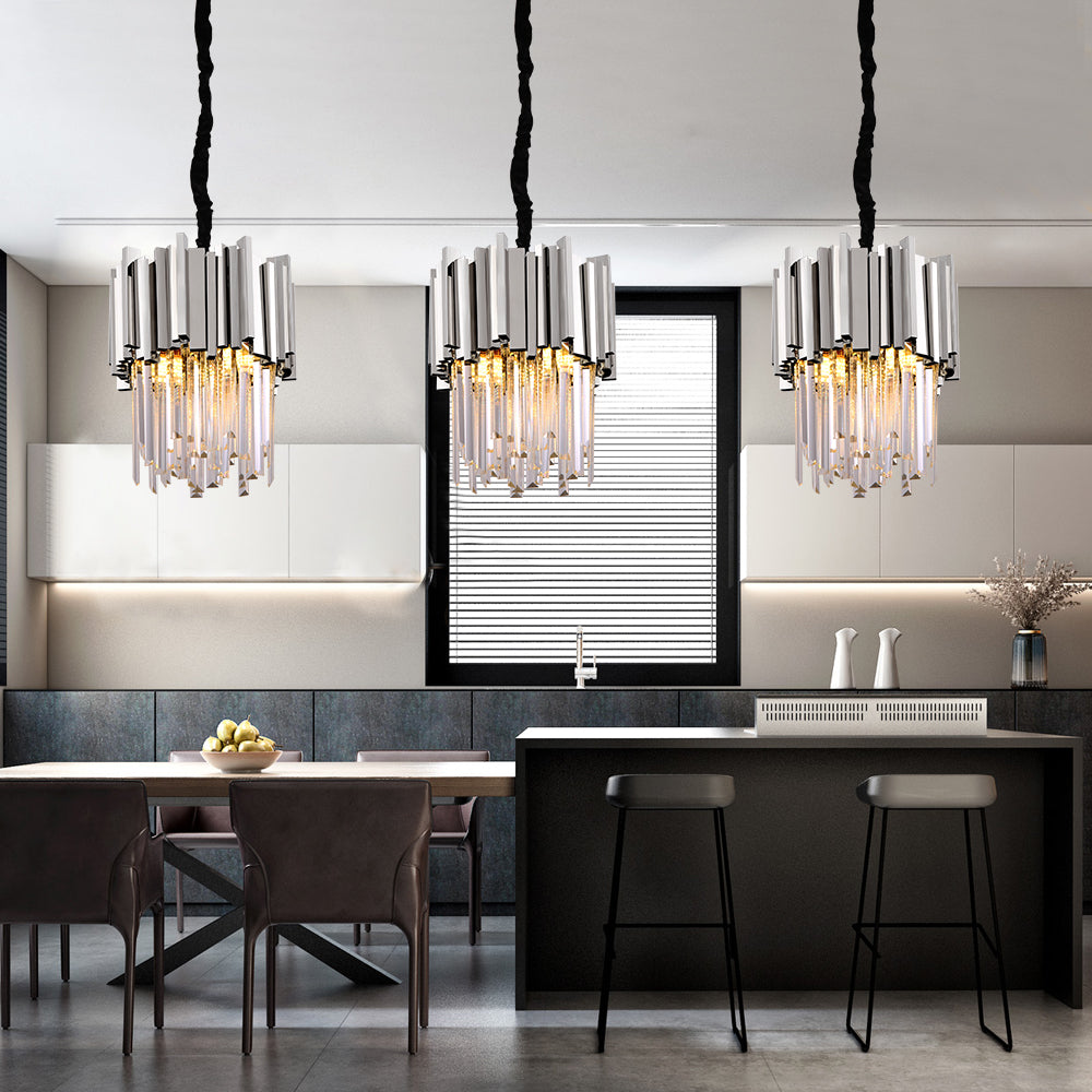 Modern Chandelier Stainless Steel Crystal Pendants For living Dining Room-Longree