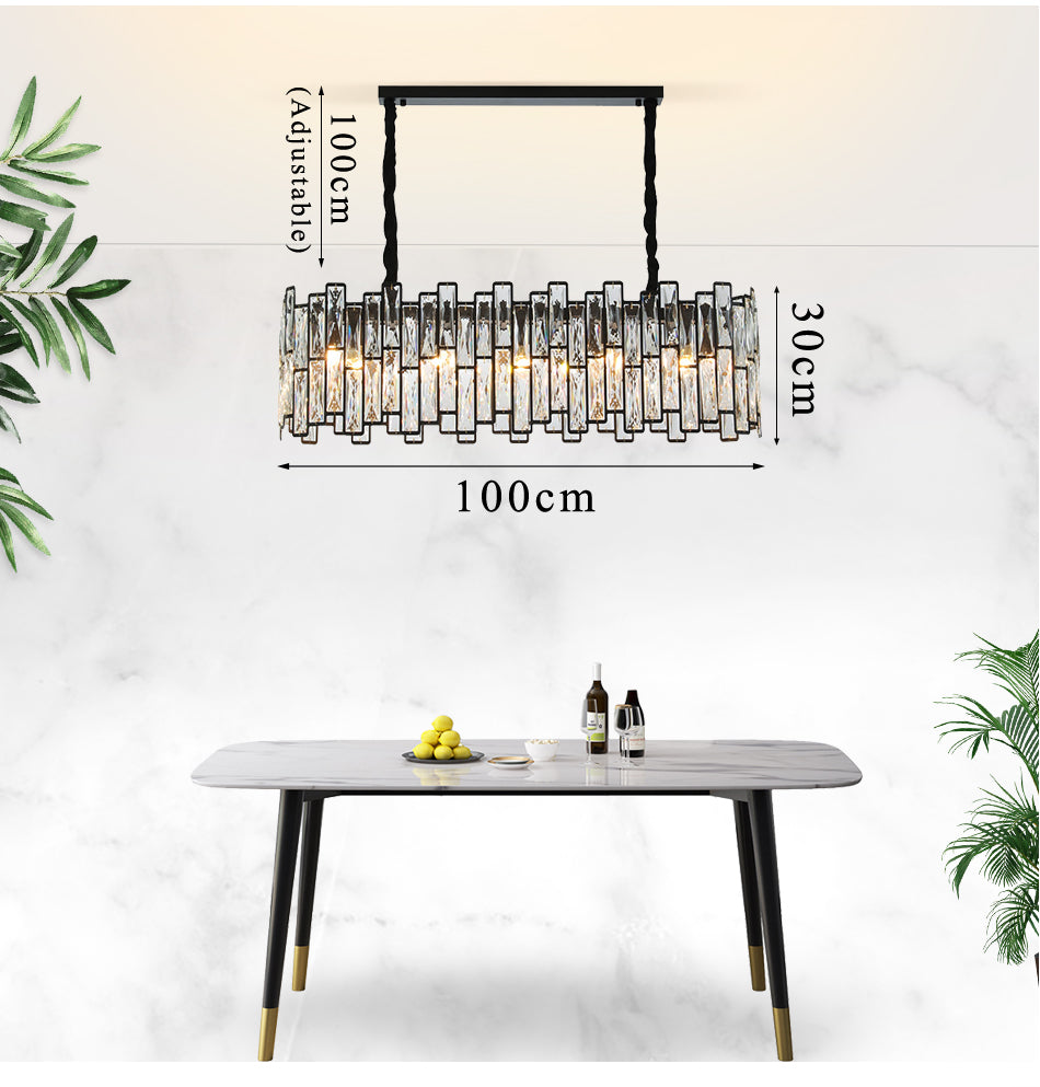 Modern Chandelier Oval Black Metal Frame With Glass