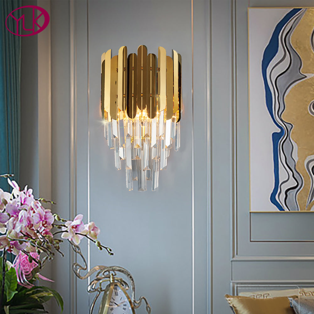Modern Wall Lamp Brass Steel Crystal Pendants