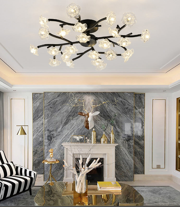 Modern Chandelier Crystal Flower Stems LED Ceiling Lamps