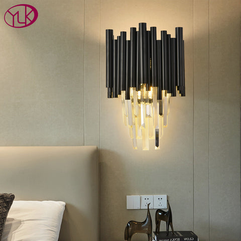 Modern Wall Lamp Black Matte Steel Crystal Pendants-Longree
