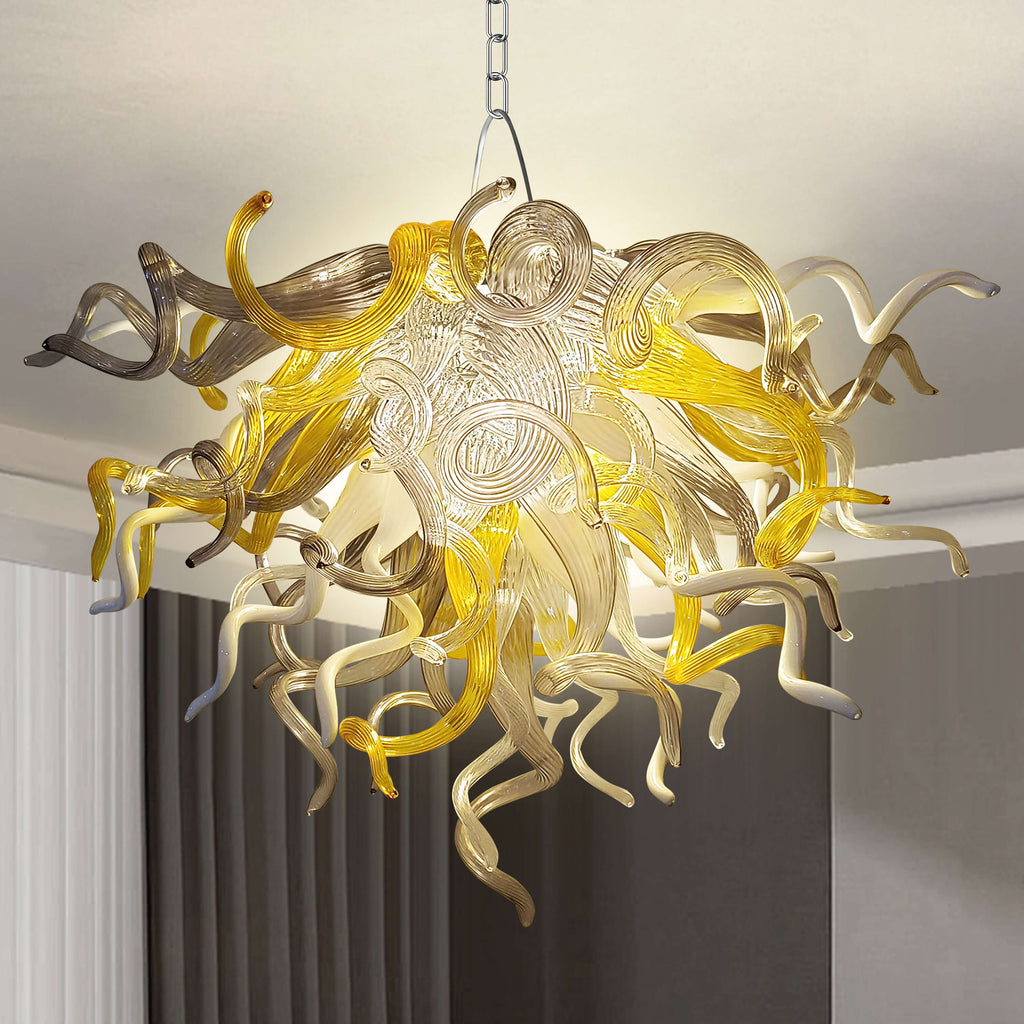 Chihuly Style Glass Chandelier Clear Yellow Gray And Pure White