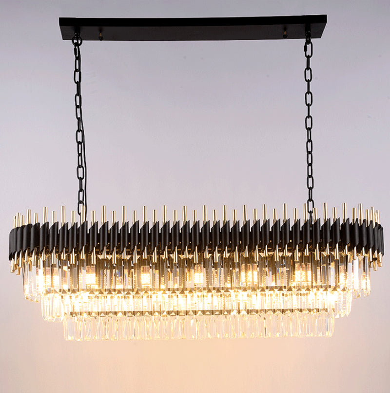 Luxury Modern Chandelier Oval Shape Black Matte Tied Crystal Pendants Lighting