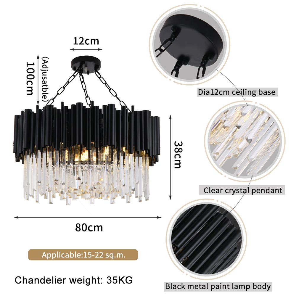 Modern Chandelier Black Metal Paint Crystal Pendants Lamp