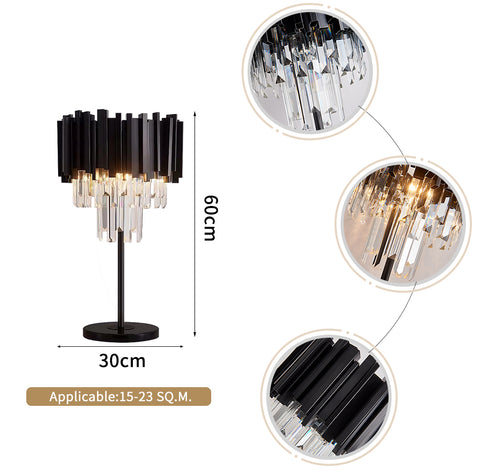 Modern Table Lamp Black Matte Steel Crystal Pendants