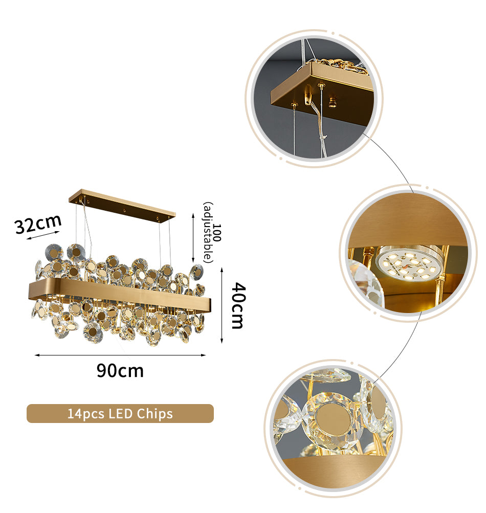 Modern Chandelier Crystal Plate With Gold Metal LED Lights