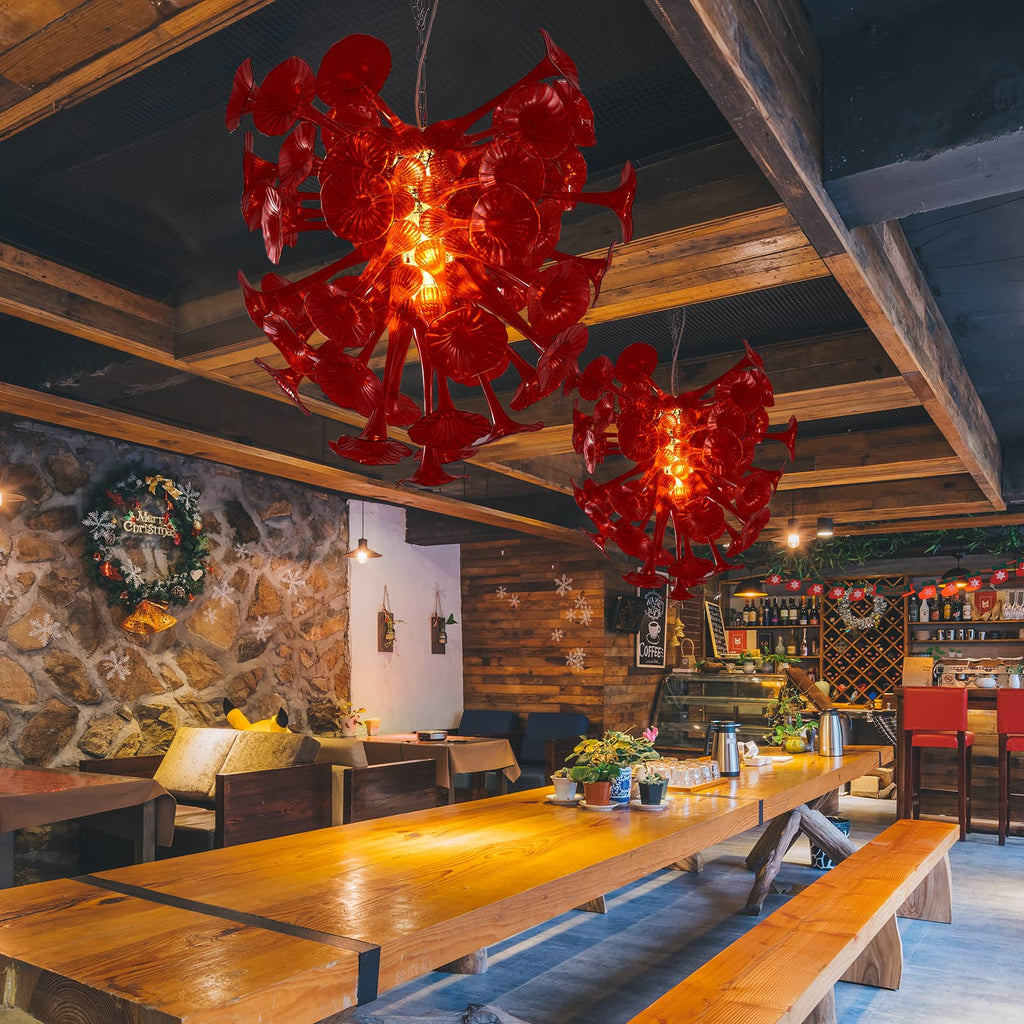 morning glory blown glass chandelier for restaurant dining table