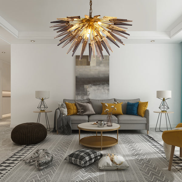 Modern Blown Glass Chandeliers Smoky Grey Half Sphere Shape-Longree