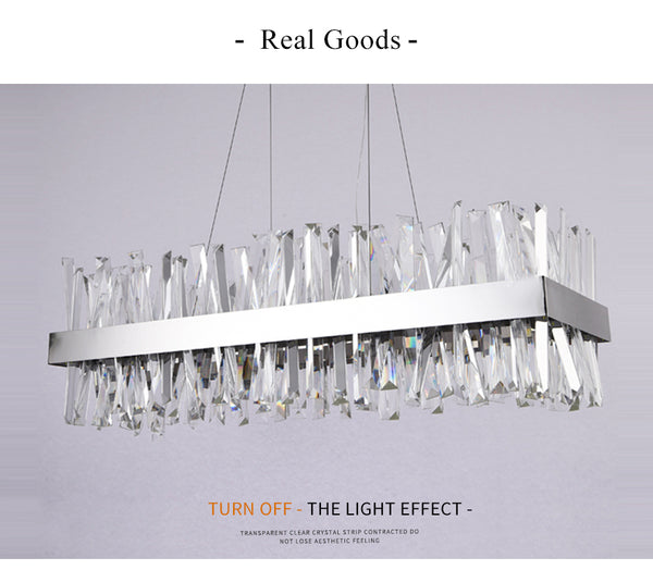Modern Chandelier Clear Crystal Stainless Steel Hanging Light-Longree