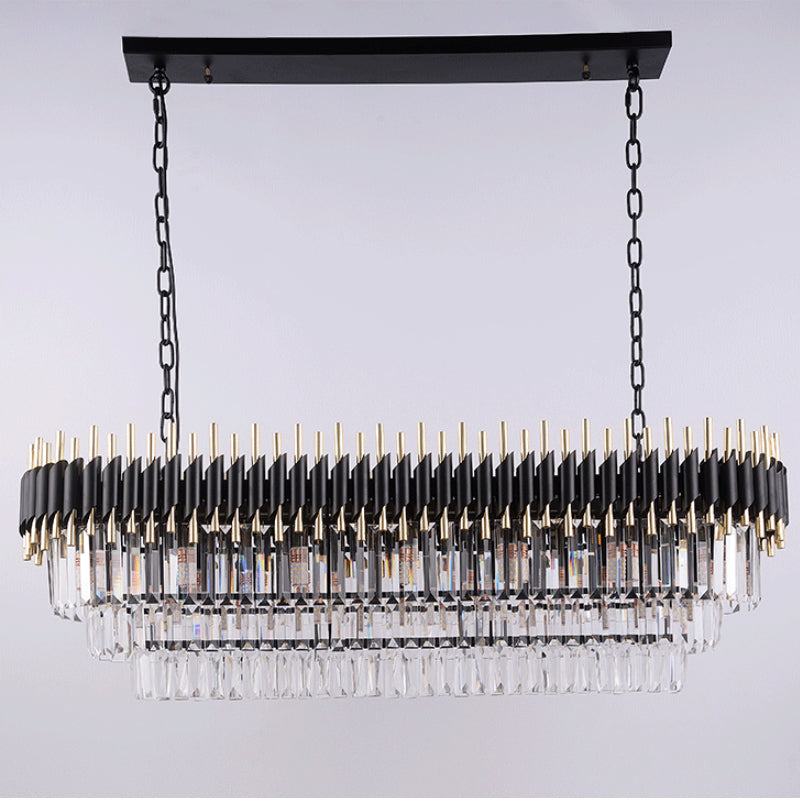 Luxury Modern Chandelier Oval Shape Black Matte Tied Crystal Pendants -Longree