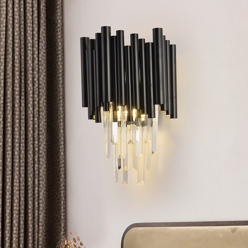 Modern Wall Lamp Black Matte Steel Crystal Pendants